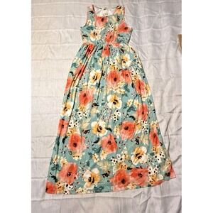 Haptics Turquiose Pocketed Floral Round Neck Sleeveless Midi Dress Size Large